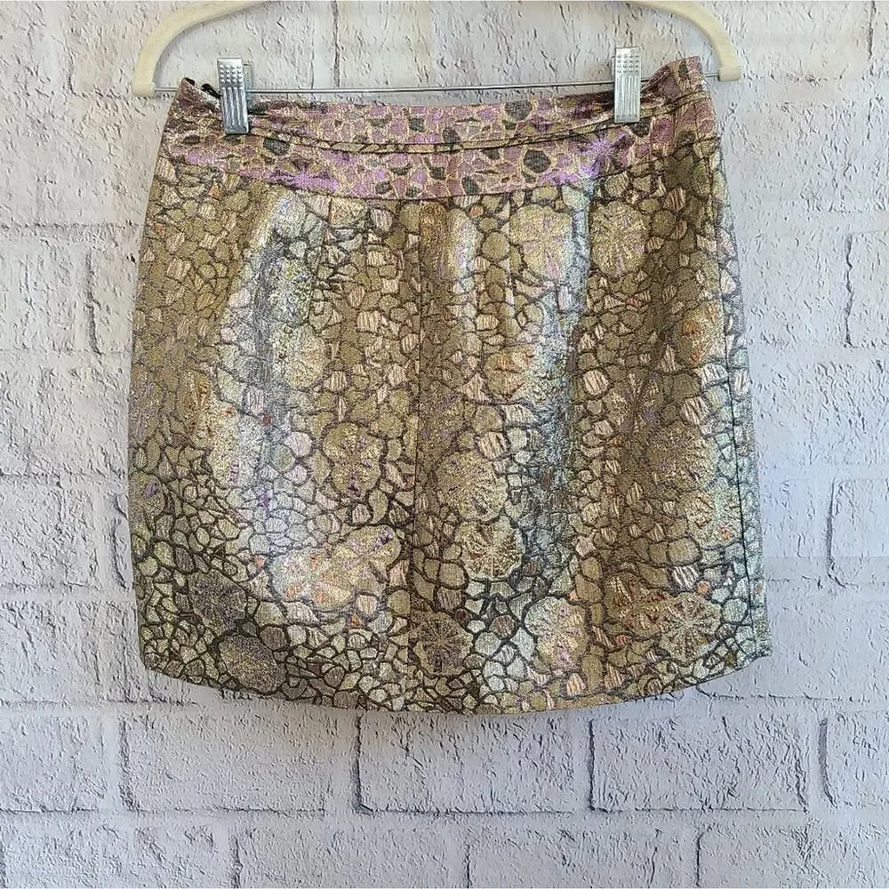 Urban Outfitters Kimchi Blue Floral Metallic Jacquard Pleated Skirt Size 6